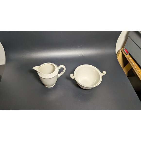 Syracuse China Shelledge Cream Sugar Bowl & Creamer Vintage Porcelain Elegant - Picture 4 of 16